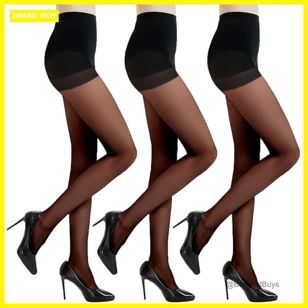3 Pairs Sheer Tights Control Top Reinforced Toes X-Large
